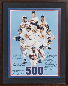 500 Home Run Club Multi Signed Litho With 10 Signatures In 22x27 Framed Display (JSA)